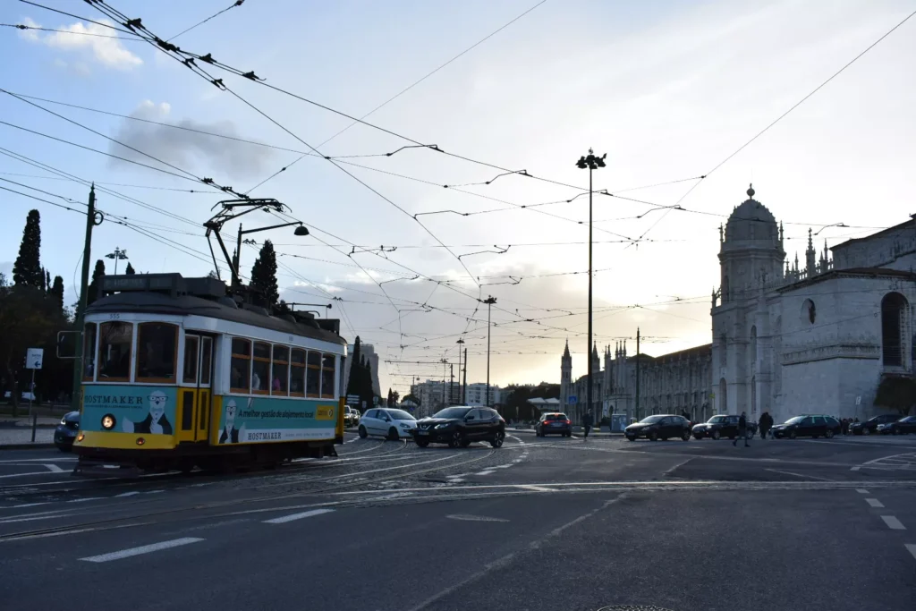 Tram going through Lisbon