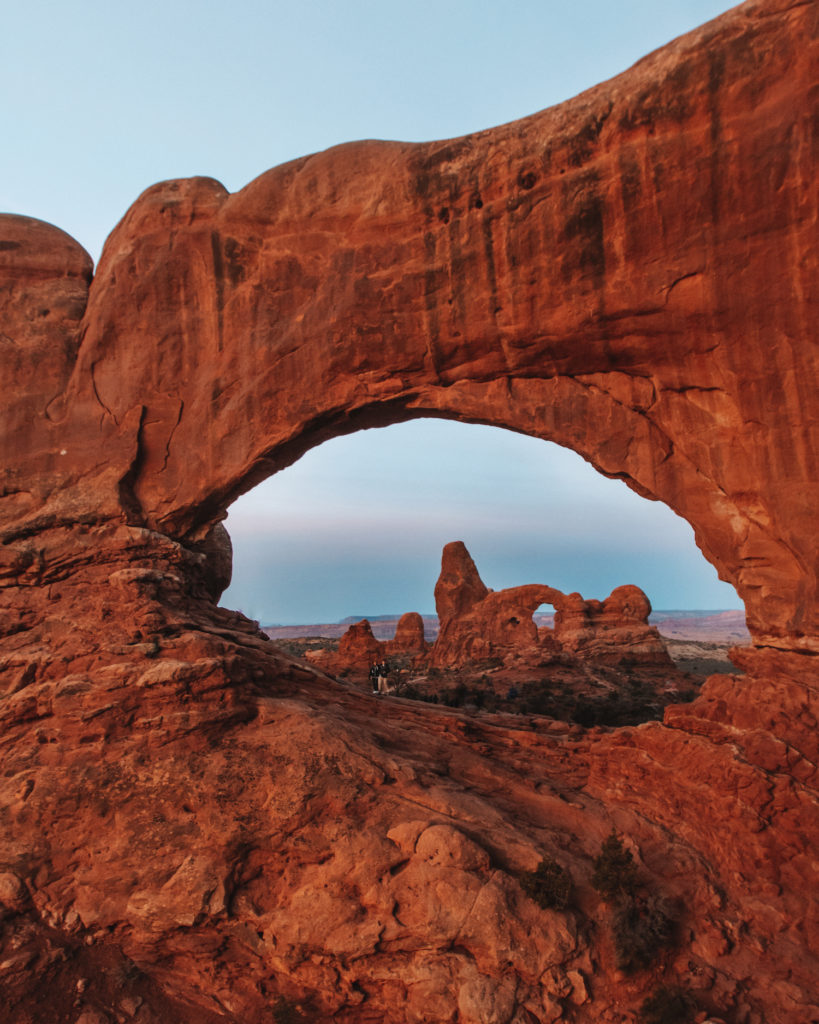 View of turret arch through the north window at sunrise 
