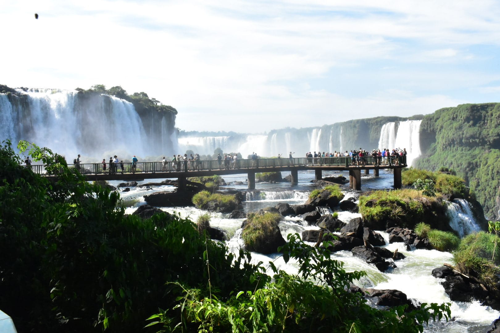 View of Iguazu Falls from the boardwalks in Brazil