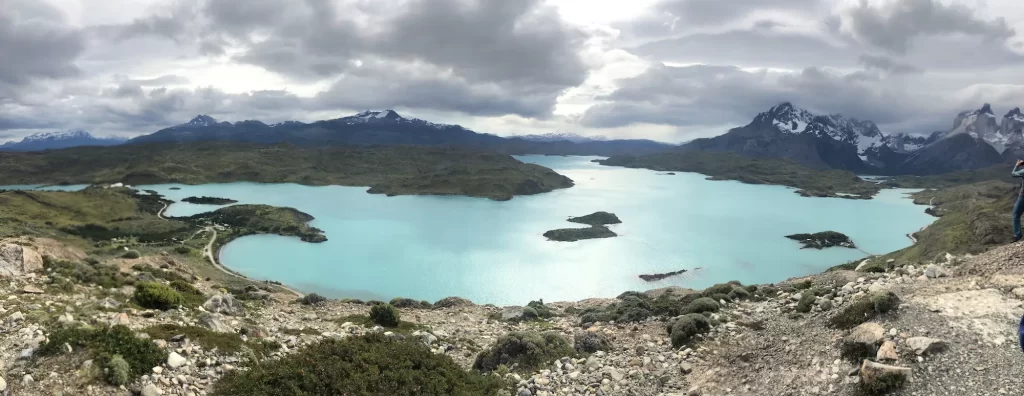 panorama of torres del paine from the mirador condor lookout point