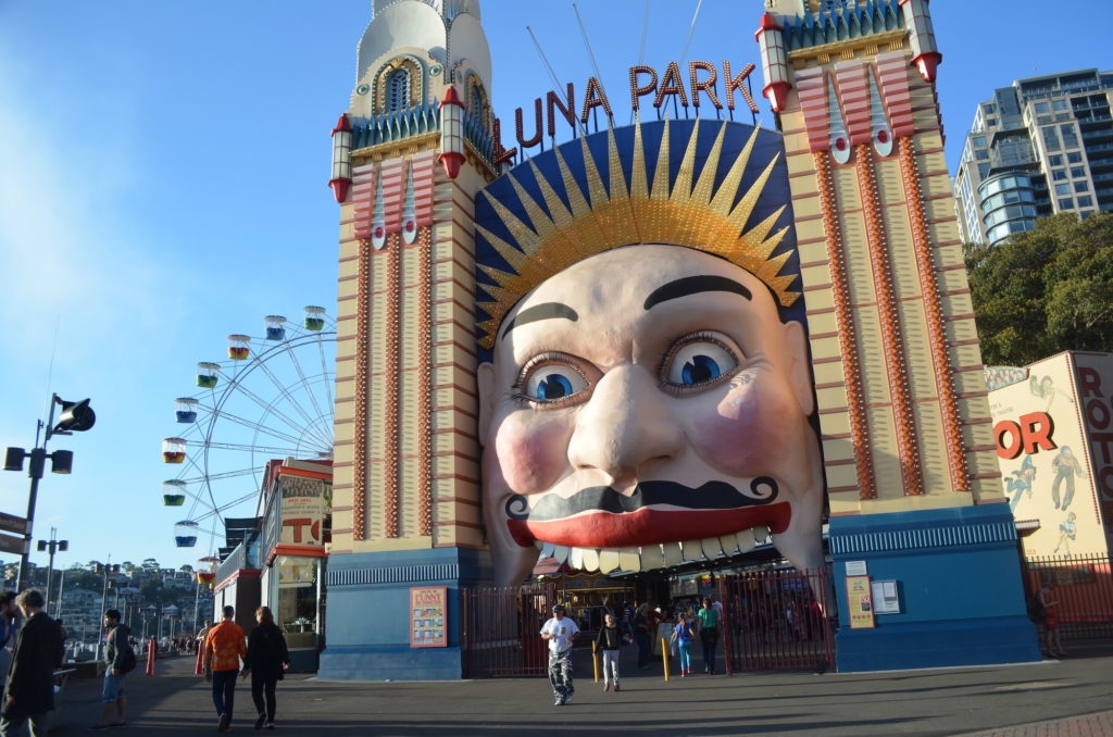 The entrance of luna park with the smiling face