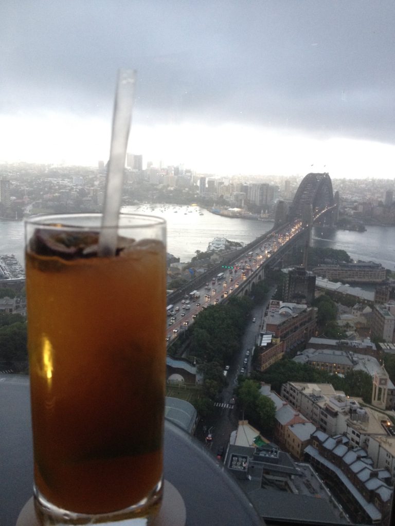 Cocktail with view of the Sydney Harbor