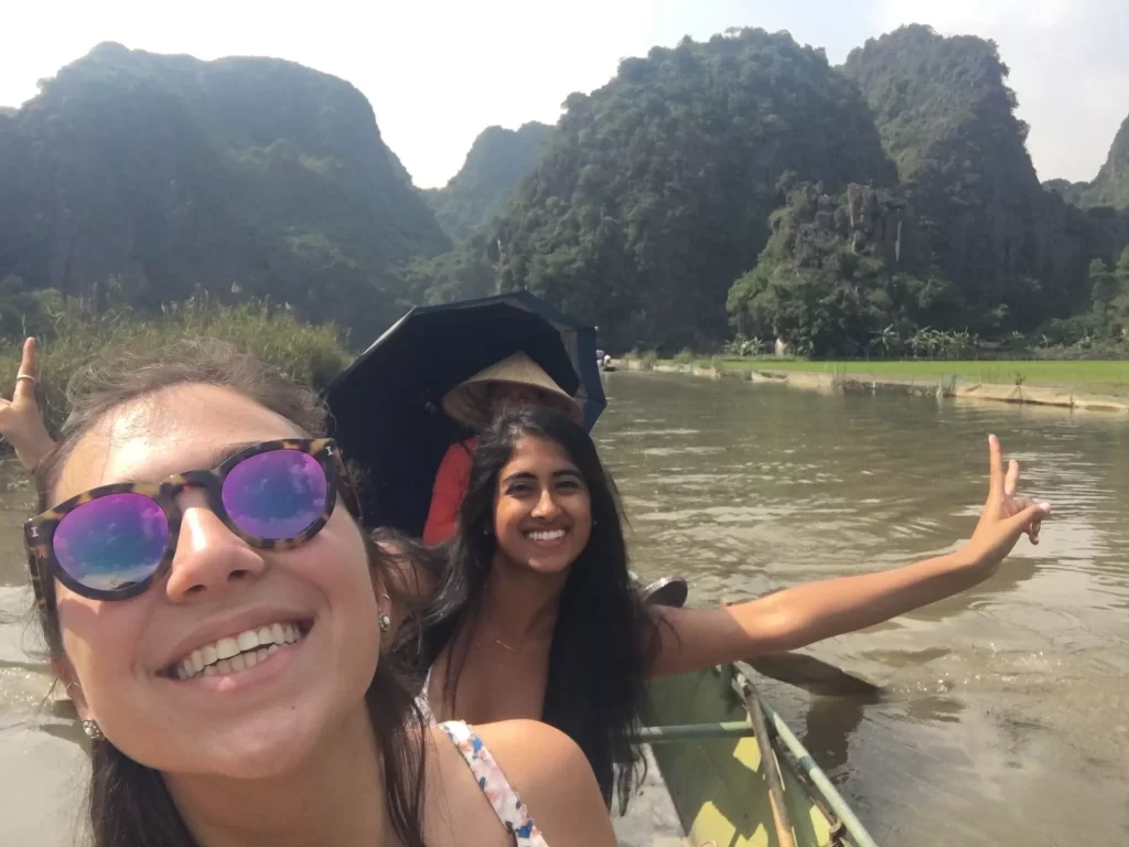 selfie with girls on a boat in the river