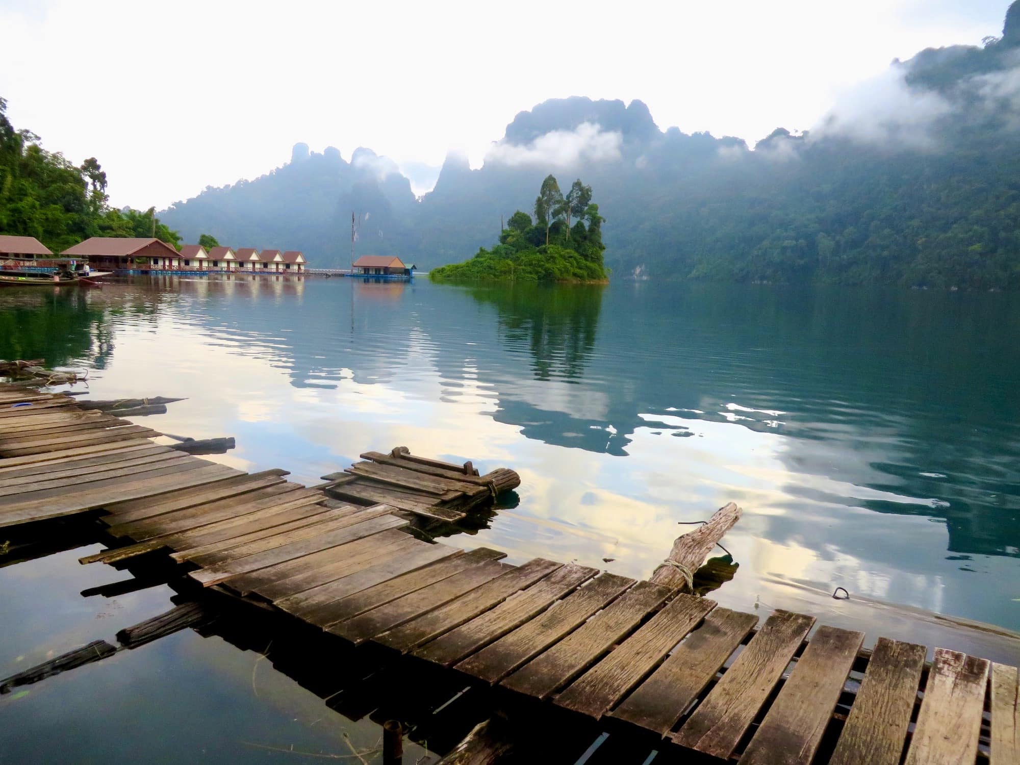 Bungalows in front of water