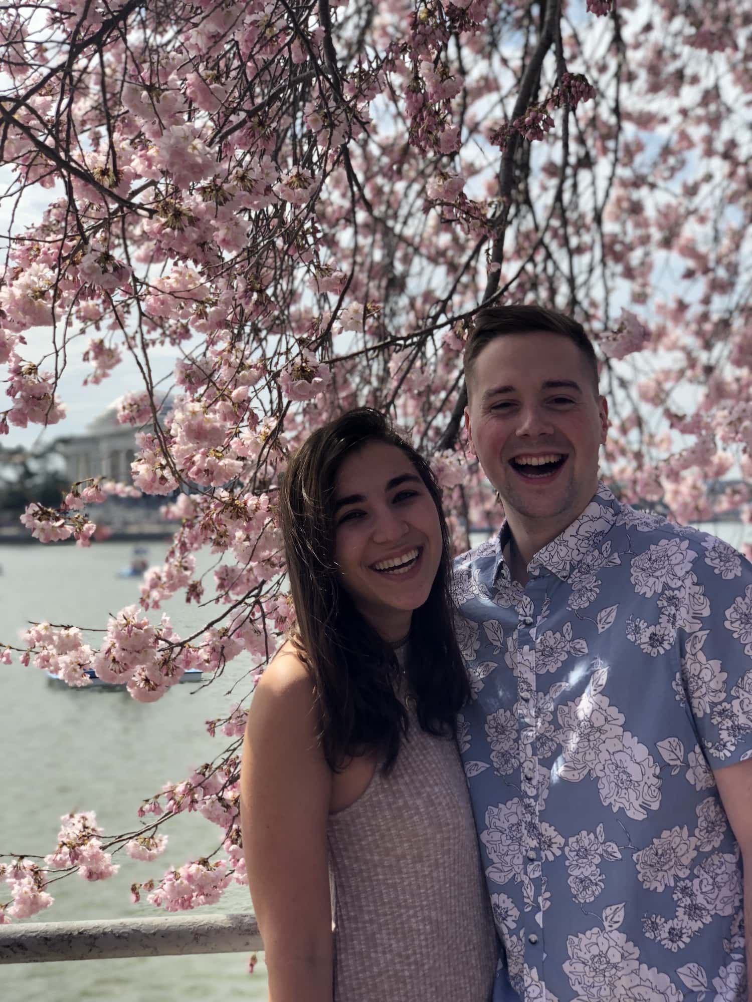 girl and boy by the cherry blossoms in dc