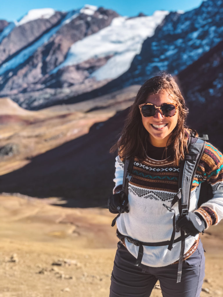 Girl in front of mountain