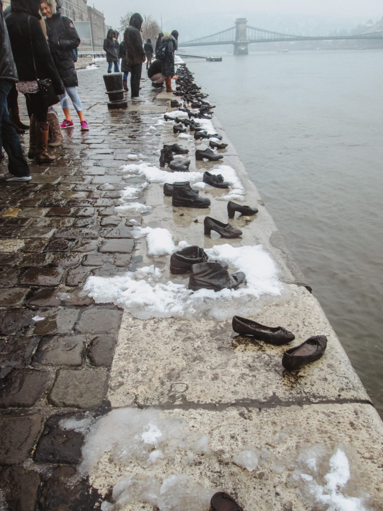shoes on danube walkway in budapest