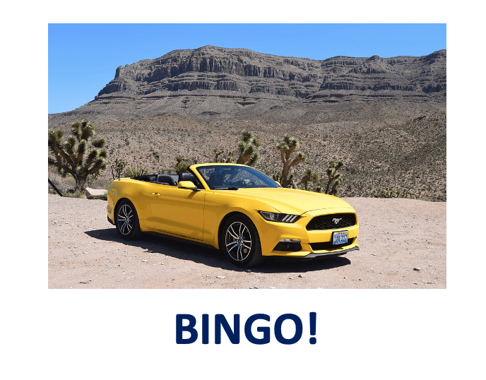 Yellow car with the word bingo under it