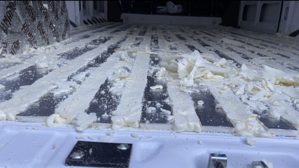 Gaps and Cracks cut off floor with foam board
