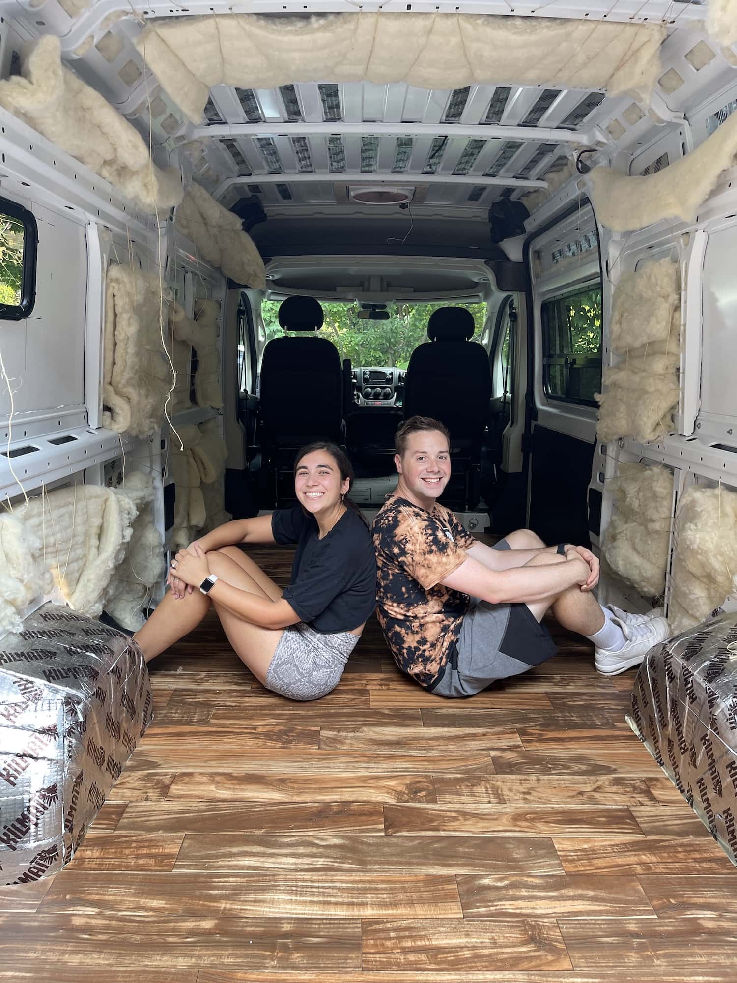 Van Floor Insulation cover. Dylan and Lita sit on it