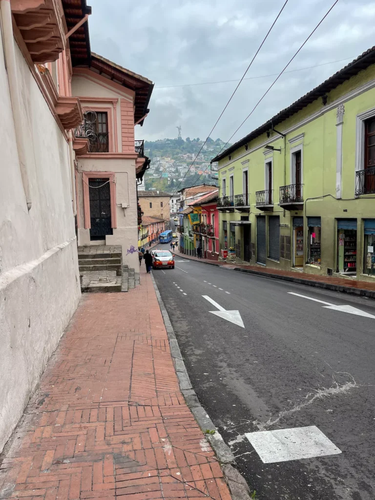 street in quito with public transport