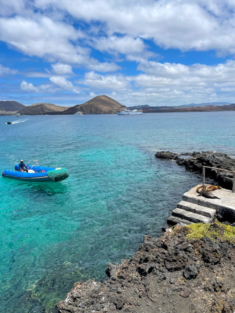 Blue Waters of Galapagos with dingy
