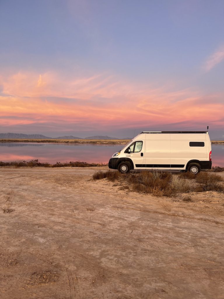 van with sunrise around