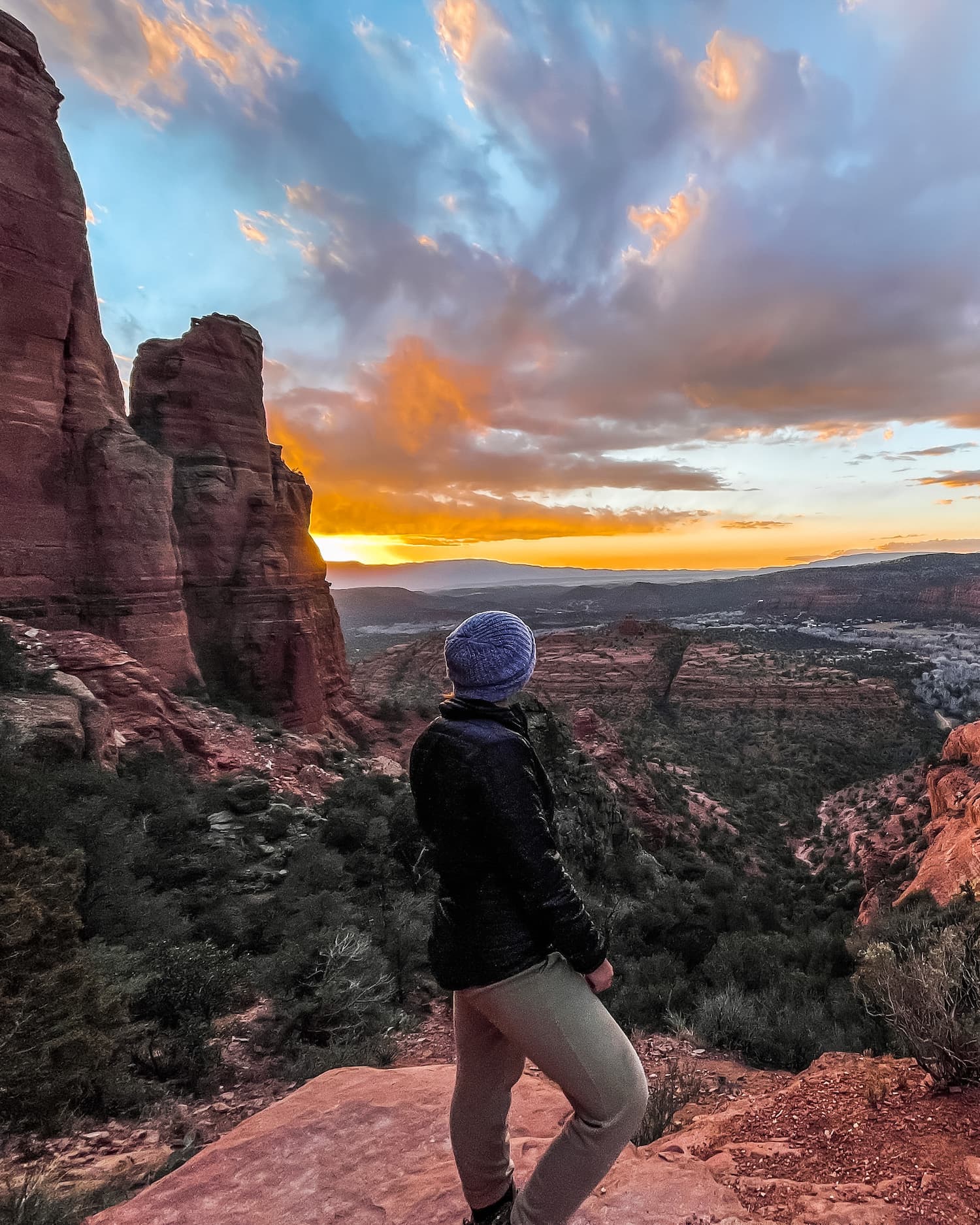 girl looking at sunset on cathedral rock