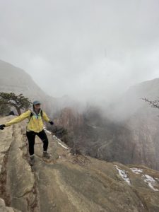 Me on top of angels landing with snow everywhere