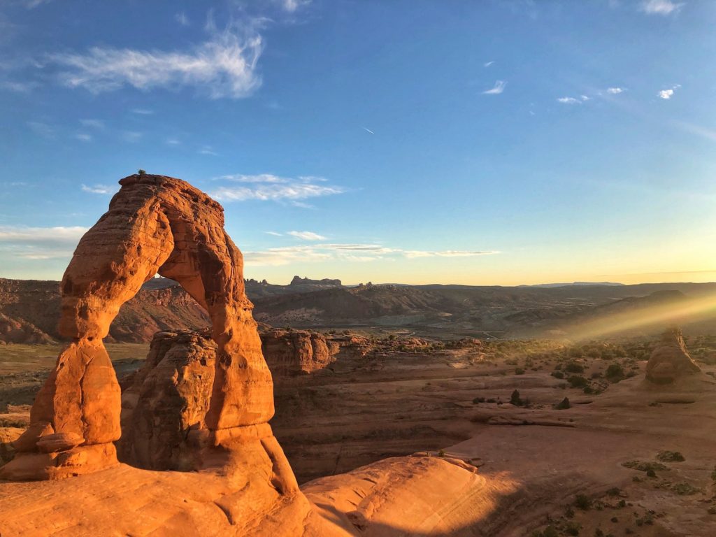 Sun Ray hitting Delicate Arch at Golden Hour