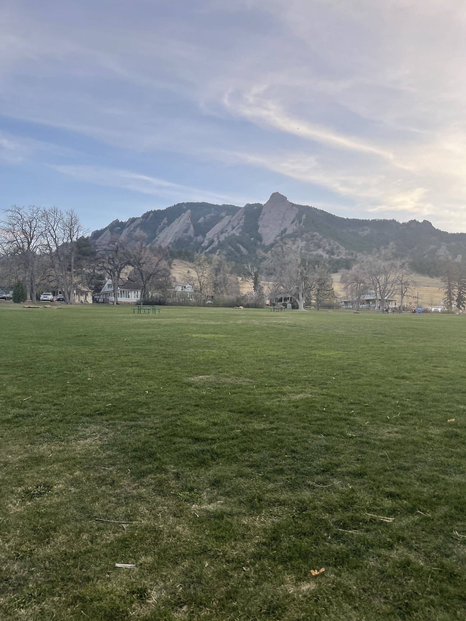 chautaqua park and the flatirons overhead