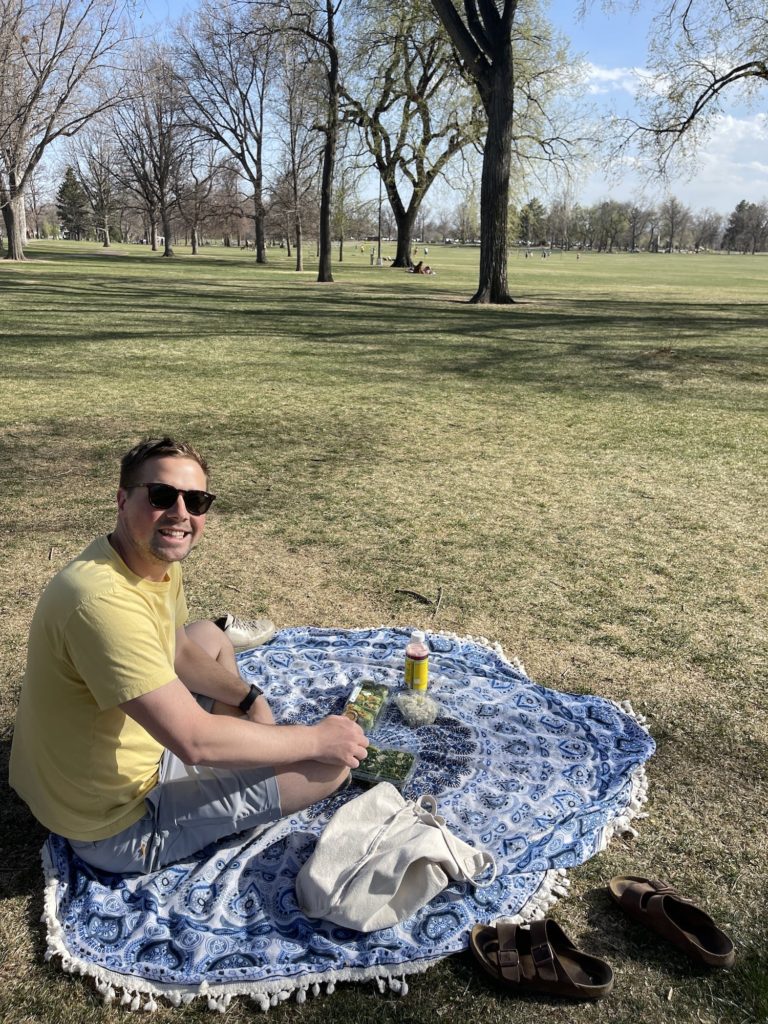 Boy with a picnic at Cheesman Park