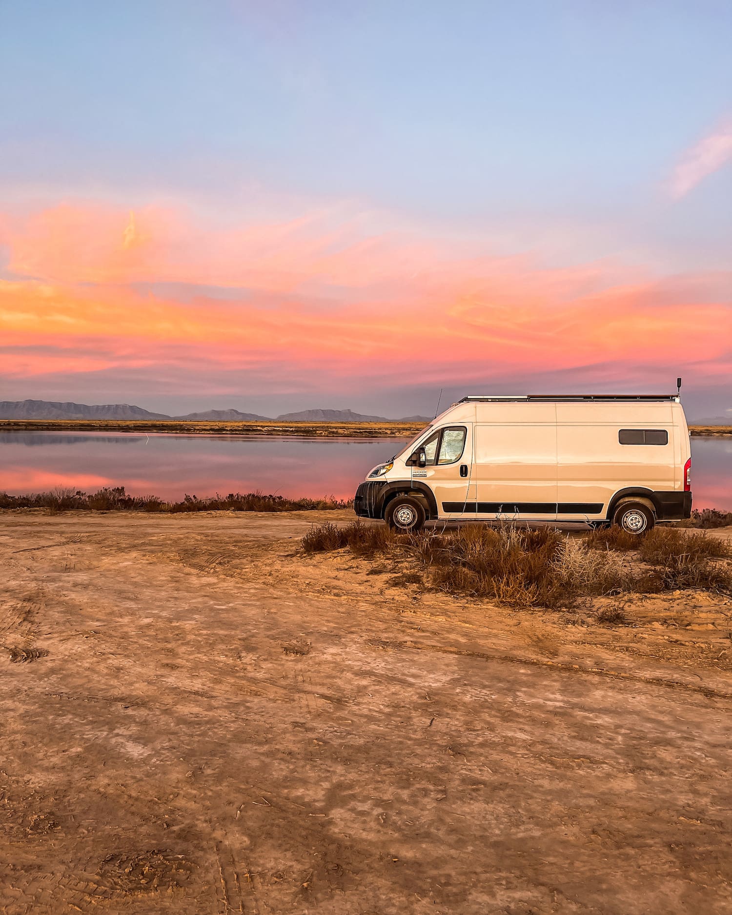 van with sunset
