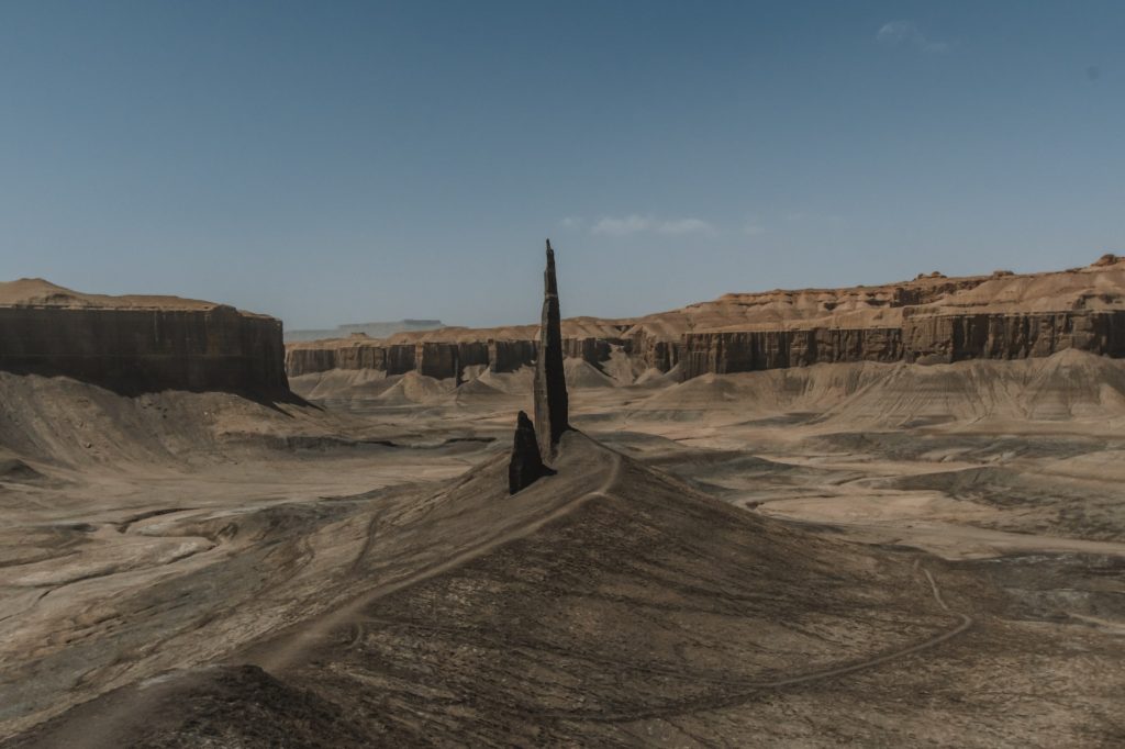 landscape with the spire in the middle