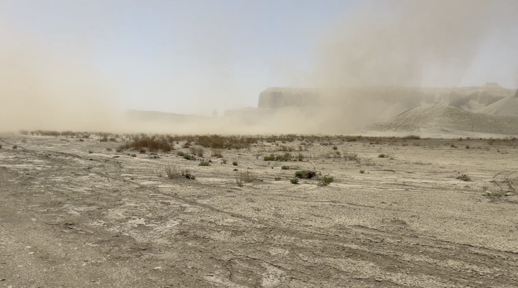 windy  dust coming up over landscape