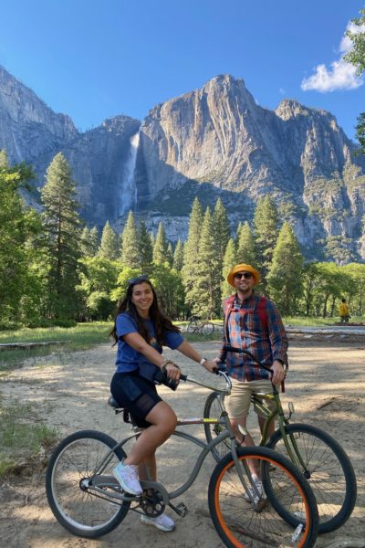 boy and girl on bikes in Yosemite Valley