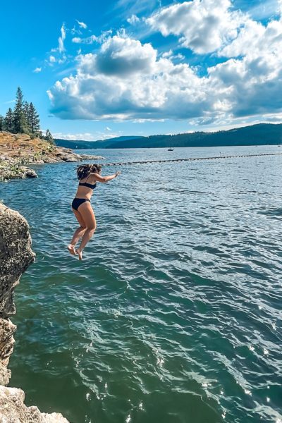 girl cliff jumping in idaho