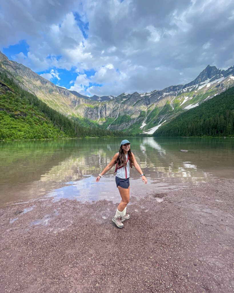 girl in front of avalanche lake