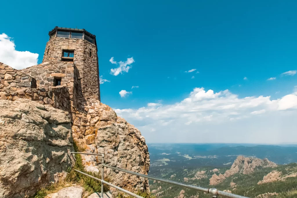 Fire Tower at the summit overlooking the mountains