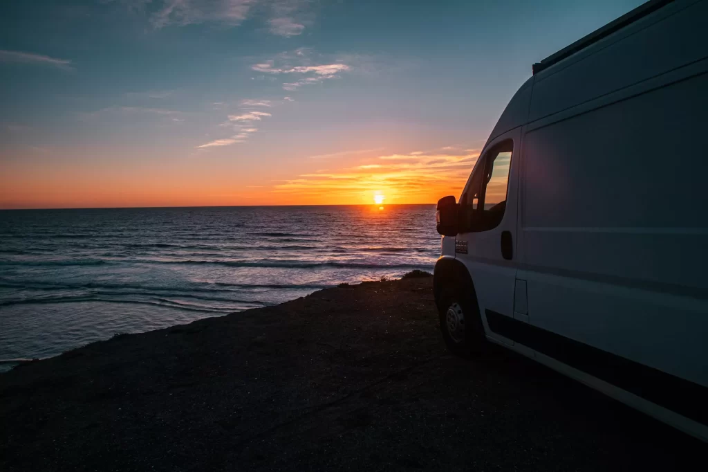 van at sunset over ensenada