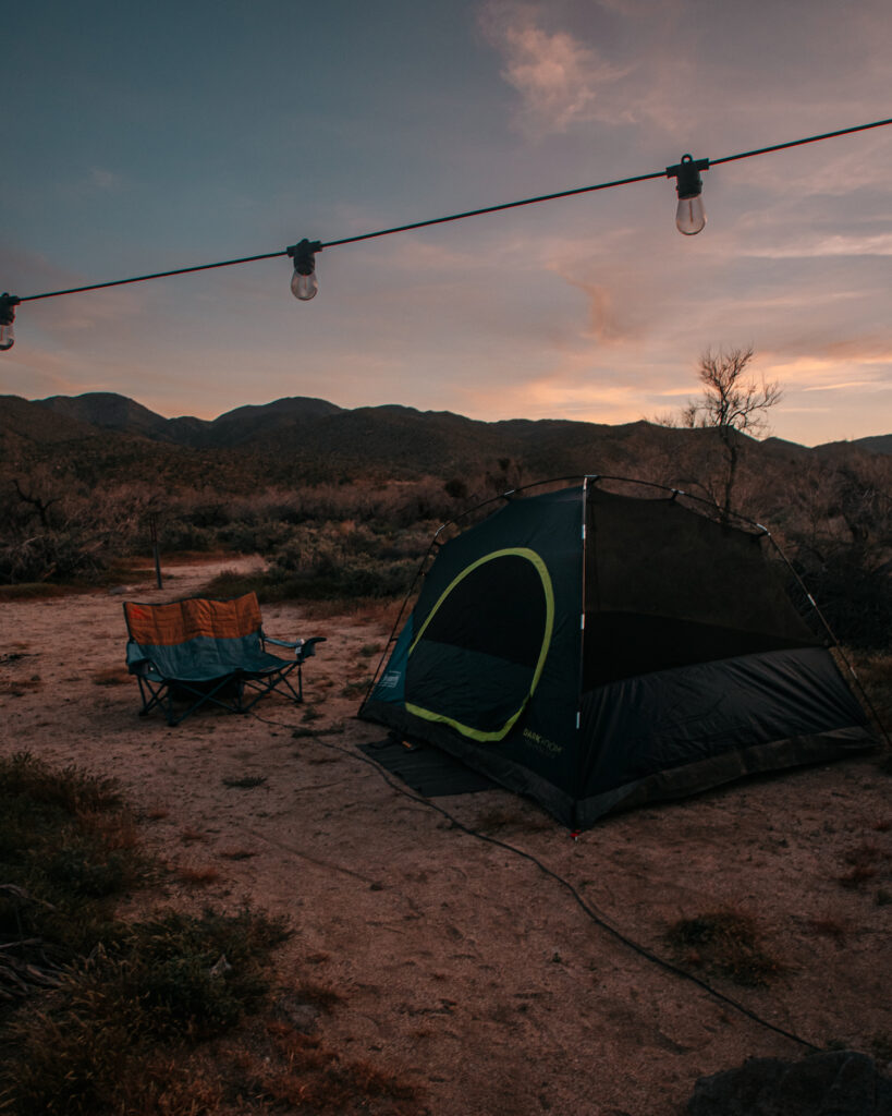 campsite at sunset time