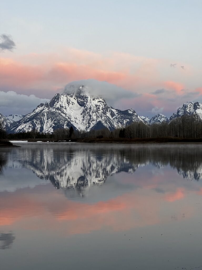 the pink skies over Oxbow Bend