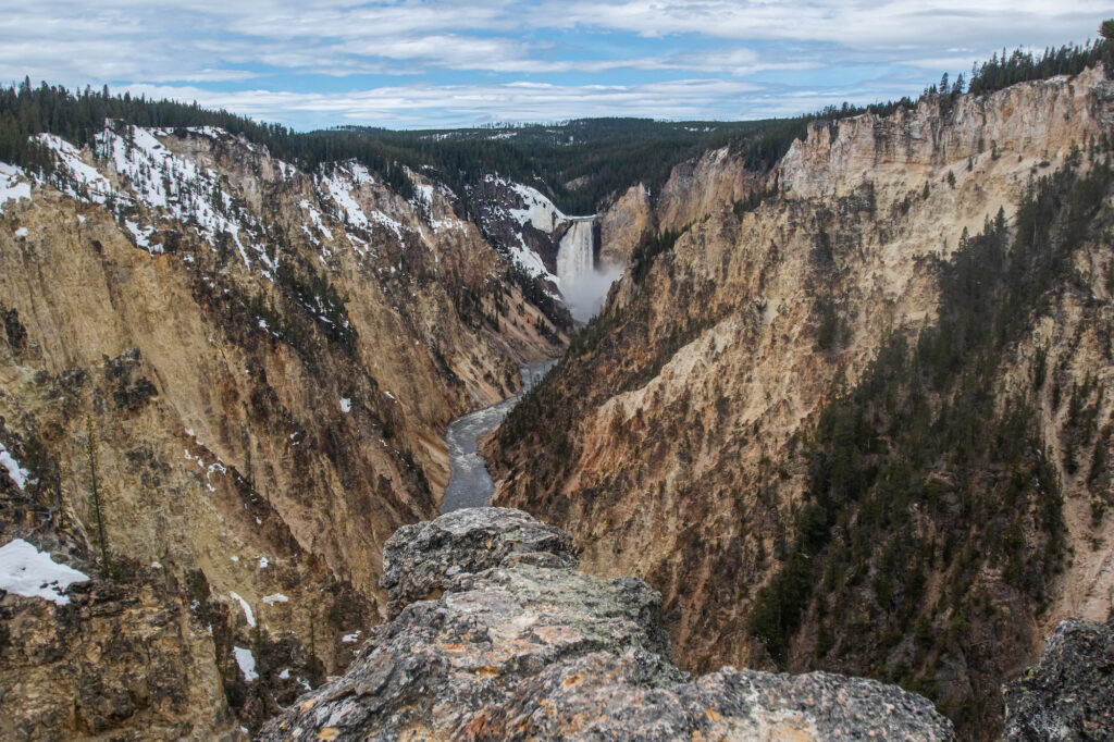 Falls cascading into a canyon at Grand Canyon of the Yellowstone