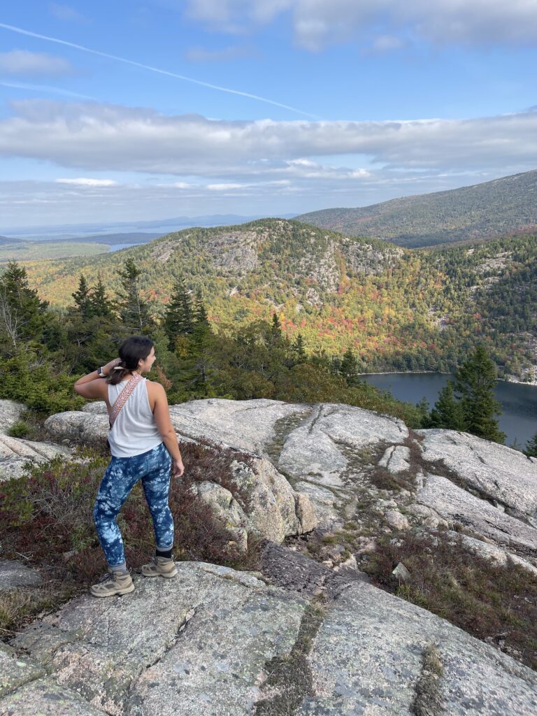 girl standing on Sargent mountain loop