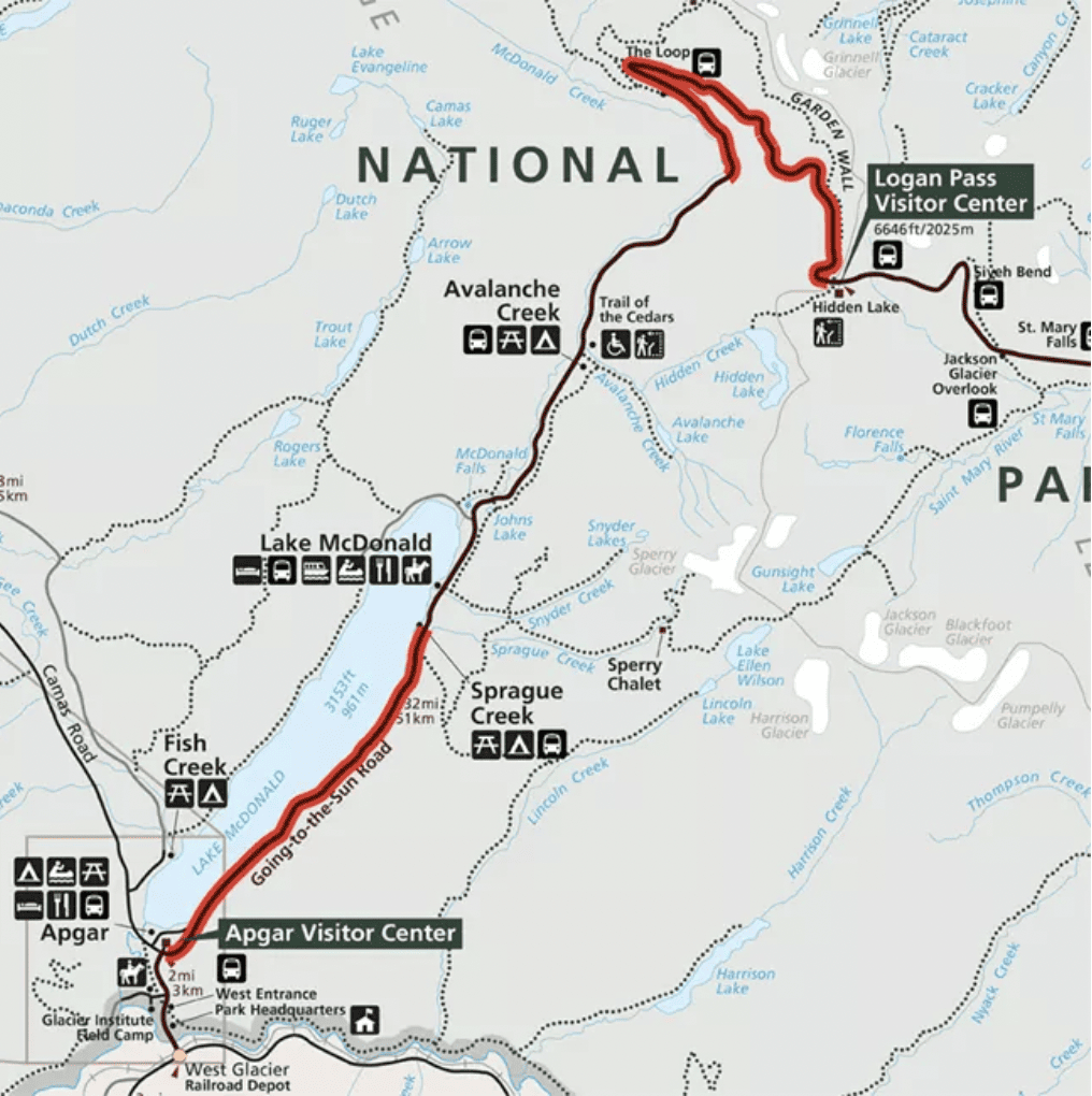 Map of Going to the Sun Road