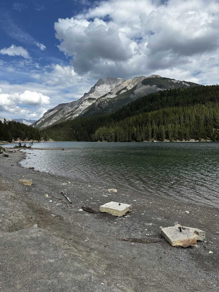 Two Jack Lake with mountains behind it