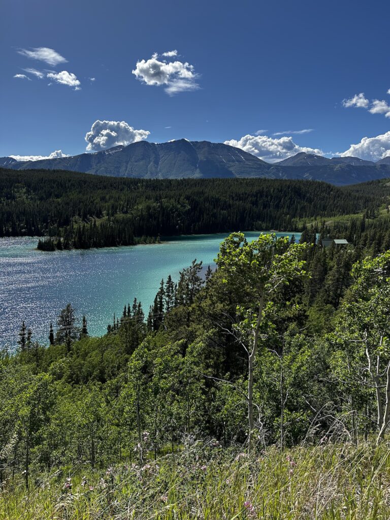 Emerald Lake with mountains behind it