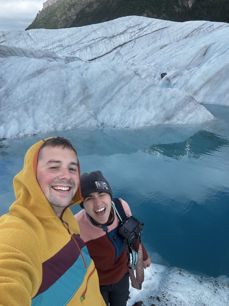 selfie in front of Root Glacier Pool 