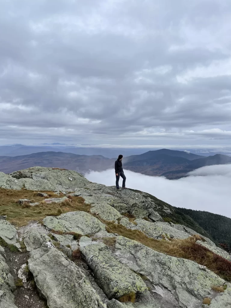 Mt Mansfield with fog and clouds around ti