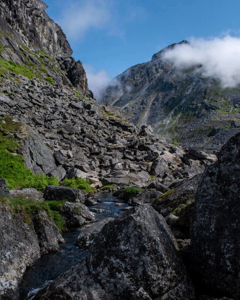 boulders going up in a mountain valley