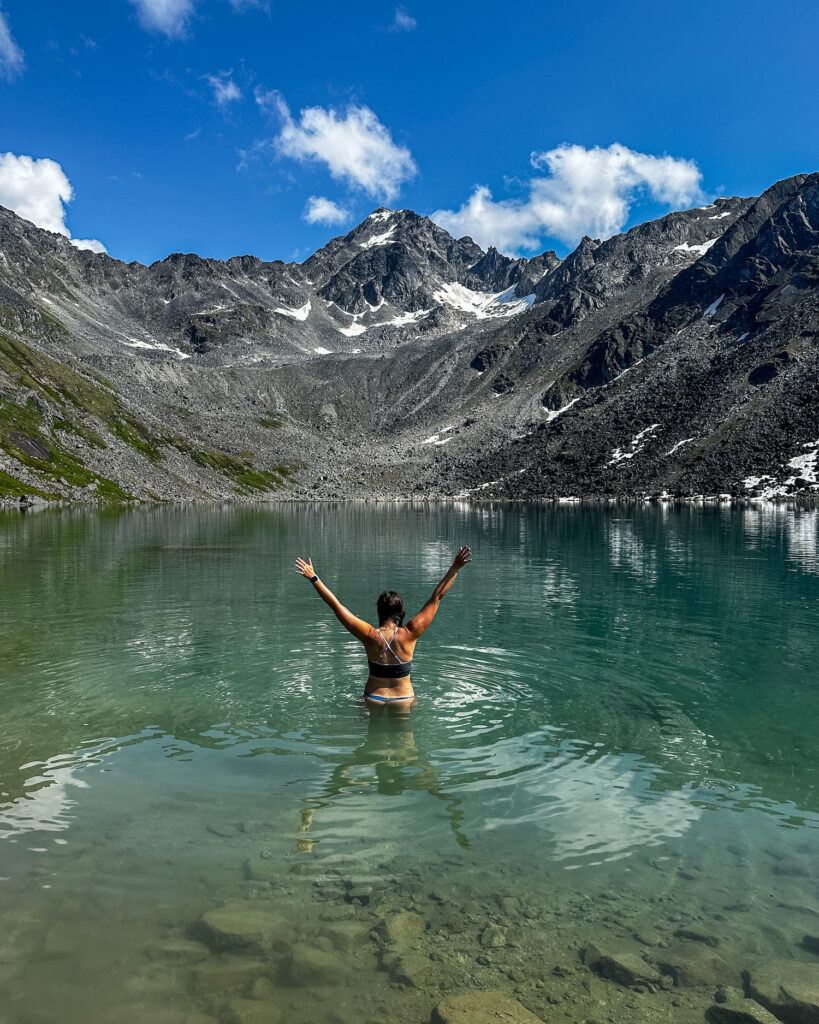girl in the water of Reed Lakes