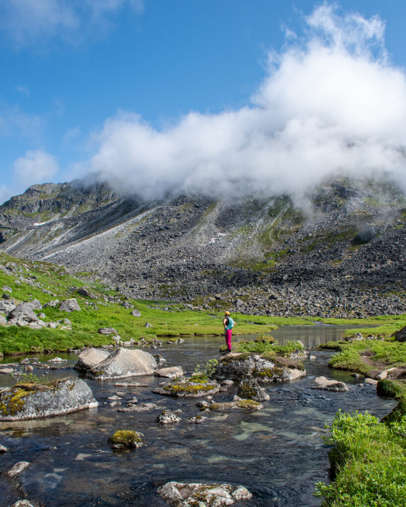 girl going over a river crossing