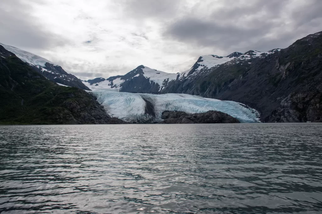 Portage Glacier Lake with Portage Glacier on it