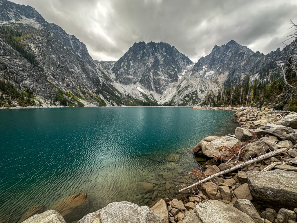 Colchuck Lake turquoise with mountain above