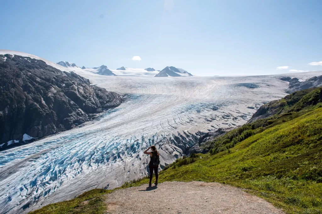Icefields with girl standing in front of it
