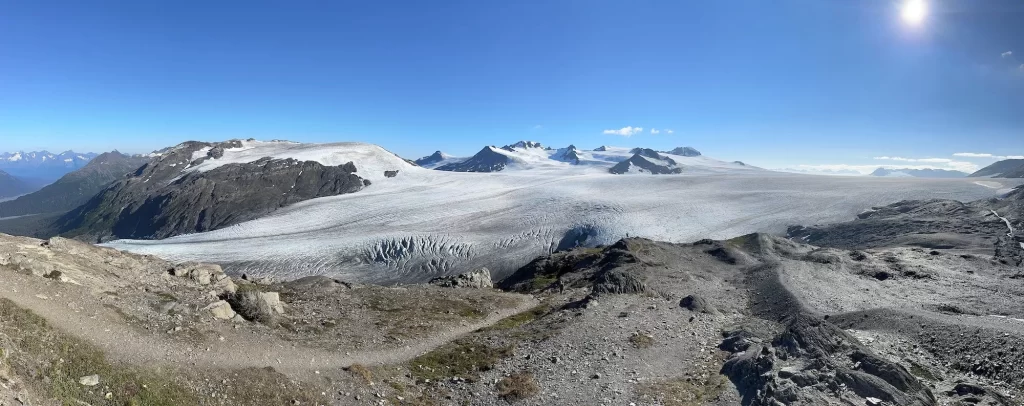 Panorama over Harding Icefield with ice for miles