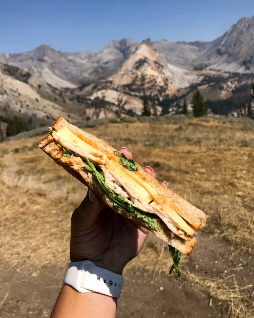 sandwich in front of the mountains