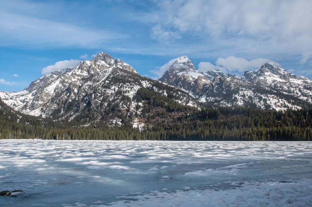 Taggart Lake covered in ice