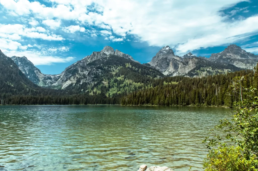 Taggart Lake with tetons behind it