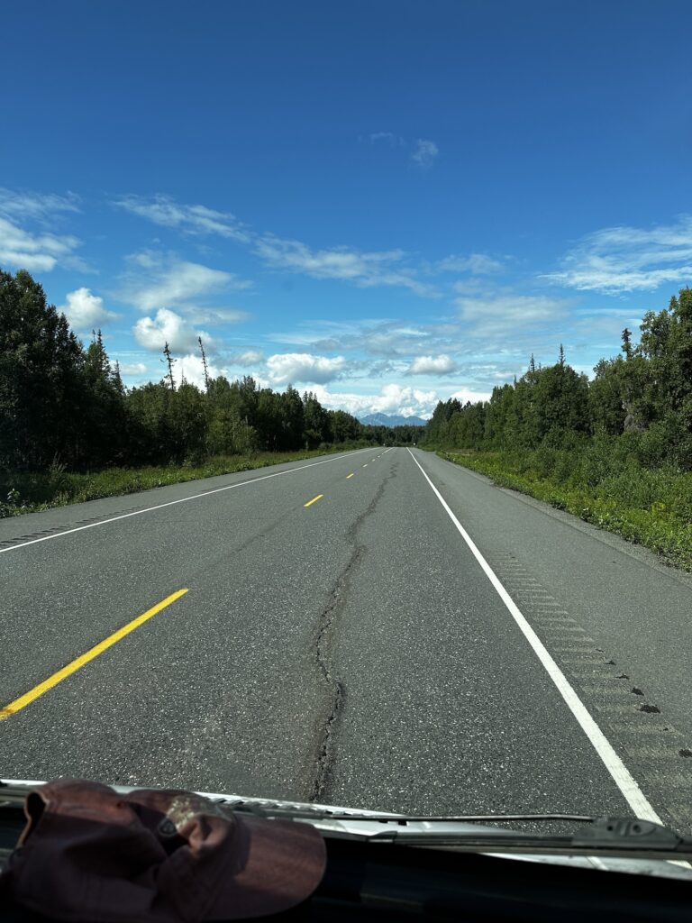 mountains ahead on the road